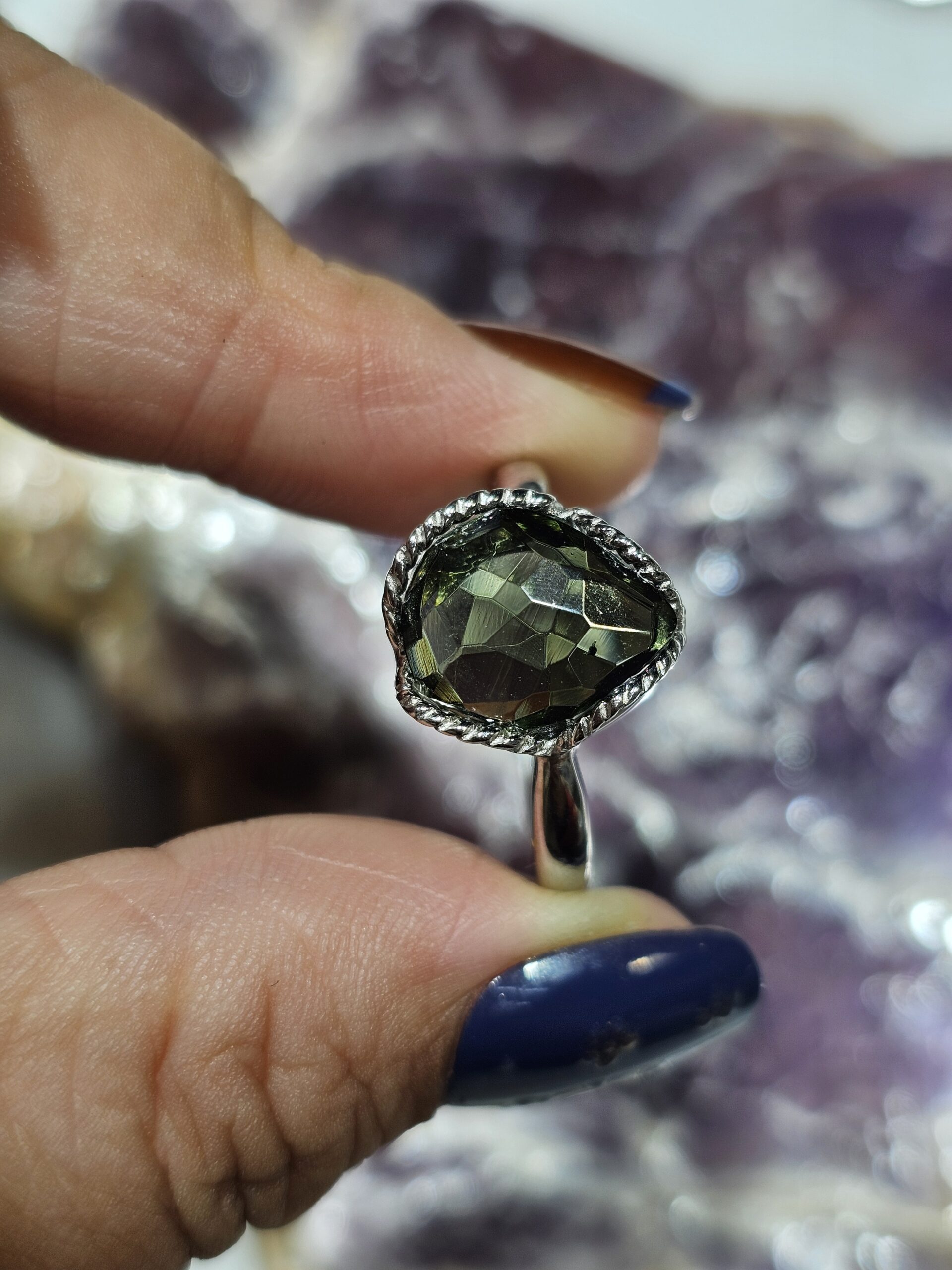 Natural Moldavite Cabochon Ring | 925 Sterling Silver Adjustable Band | Genuine Green Tektite | Multiple Shapes - Image 7