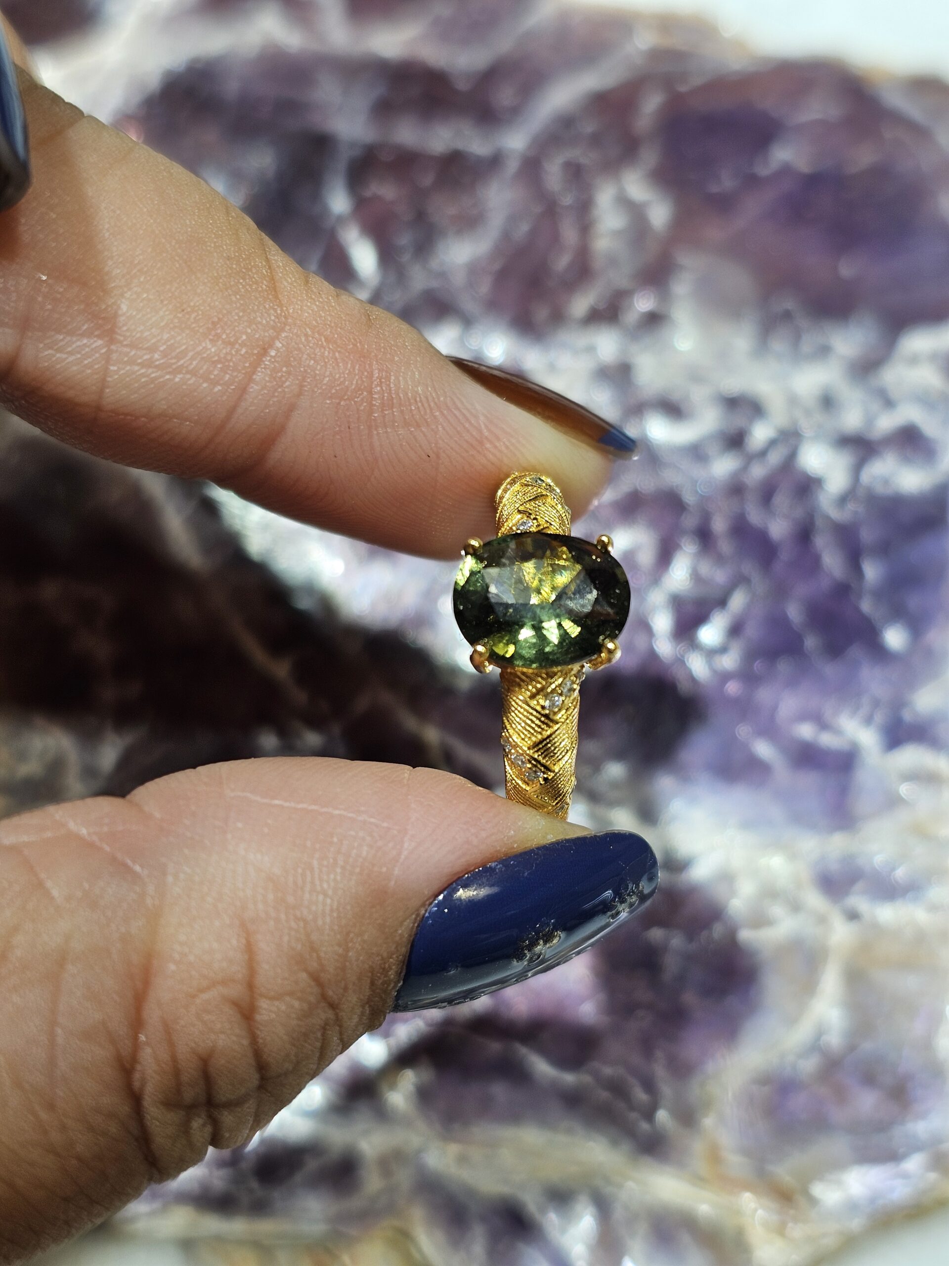 Natural Moldavite Cabochon Ring | 925 Sterling Silver Adjustable Band | Genuine Green Tektite | Multiple Shapes - Image 8