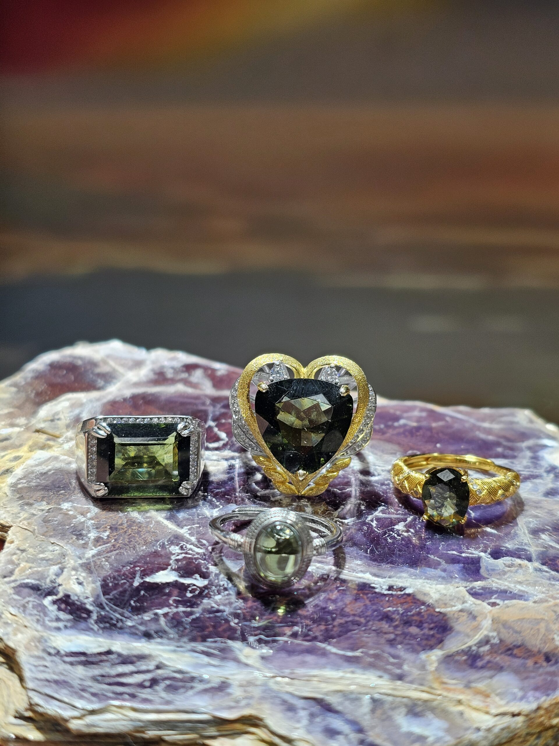 Natural Moldavite Cabochon Ring | 925 Sterling Silver Adjustable Band | Genuine Green Tektite | Multiple Shapes - Image 9