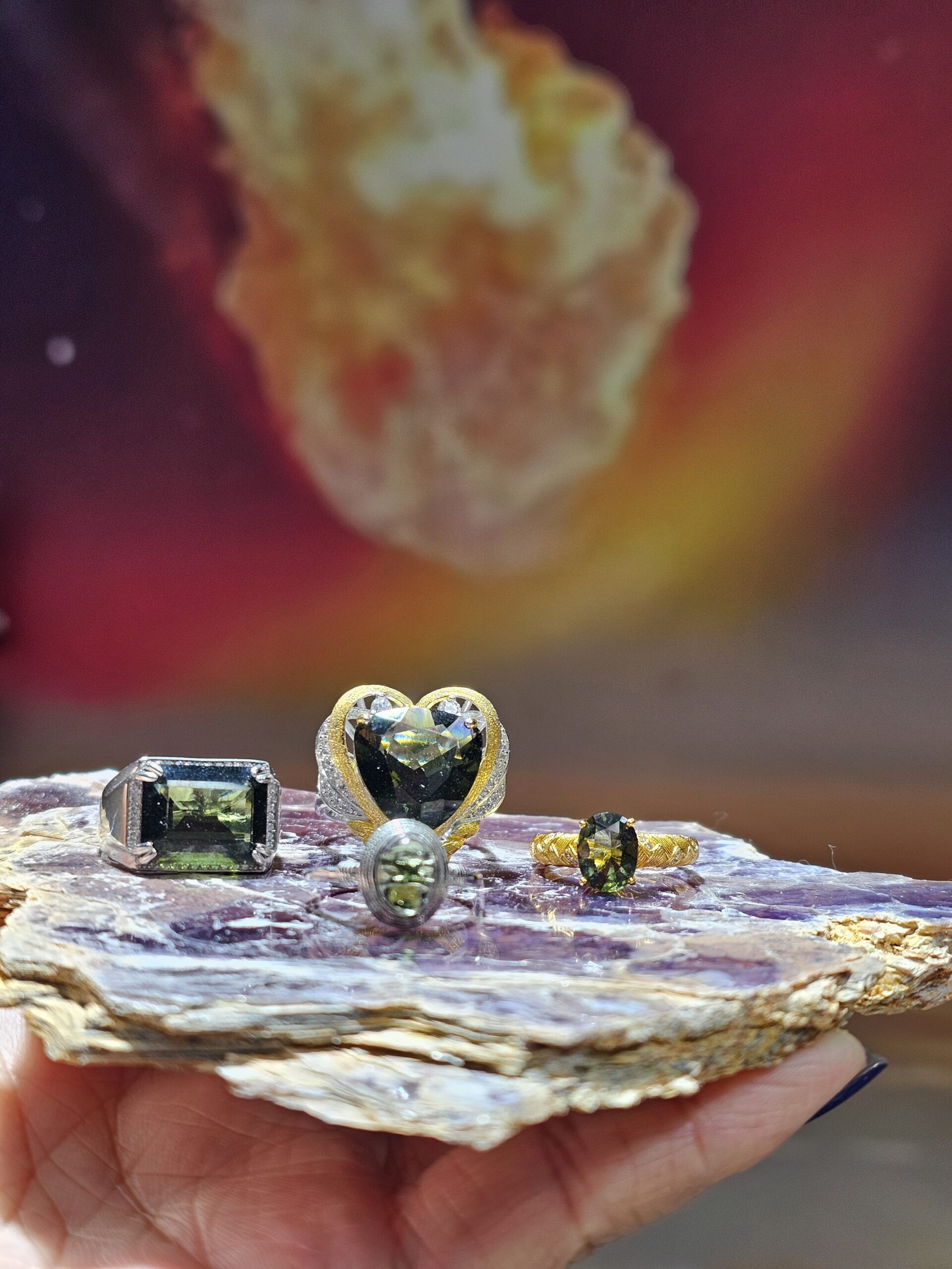 Natural Moldavite Cabochon Ring | 925 Sterling Silver Adjustable Band | Genuine Green Tektite | Multiple Shapes - Image 10