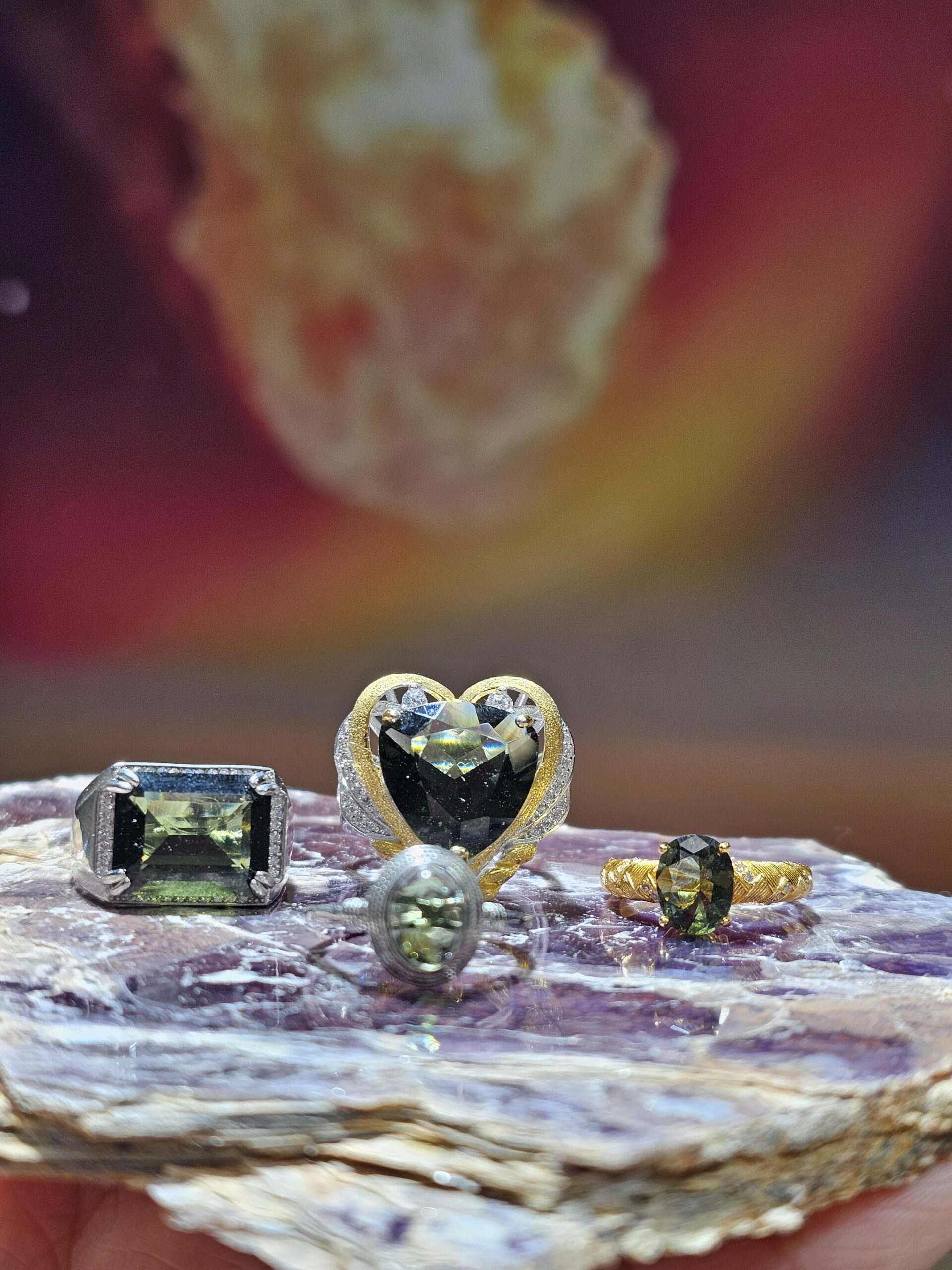 Natural Moldavite Cabochon Ring | 925 Sterling Silver Adjustable Band | Genuine Green Tektite | Multiple Shapes - Image 11