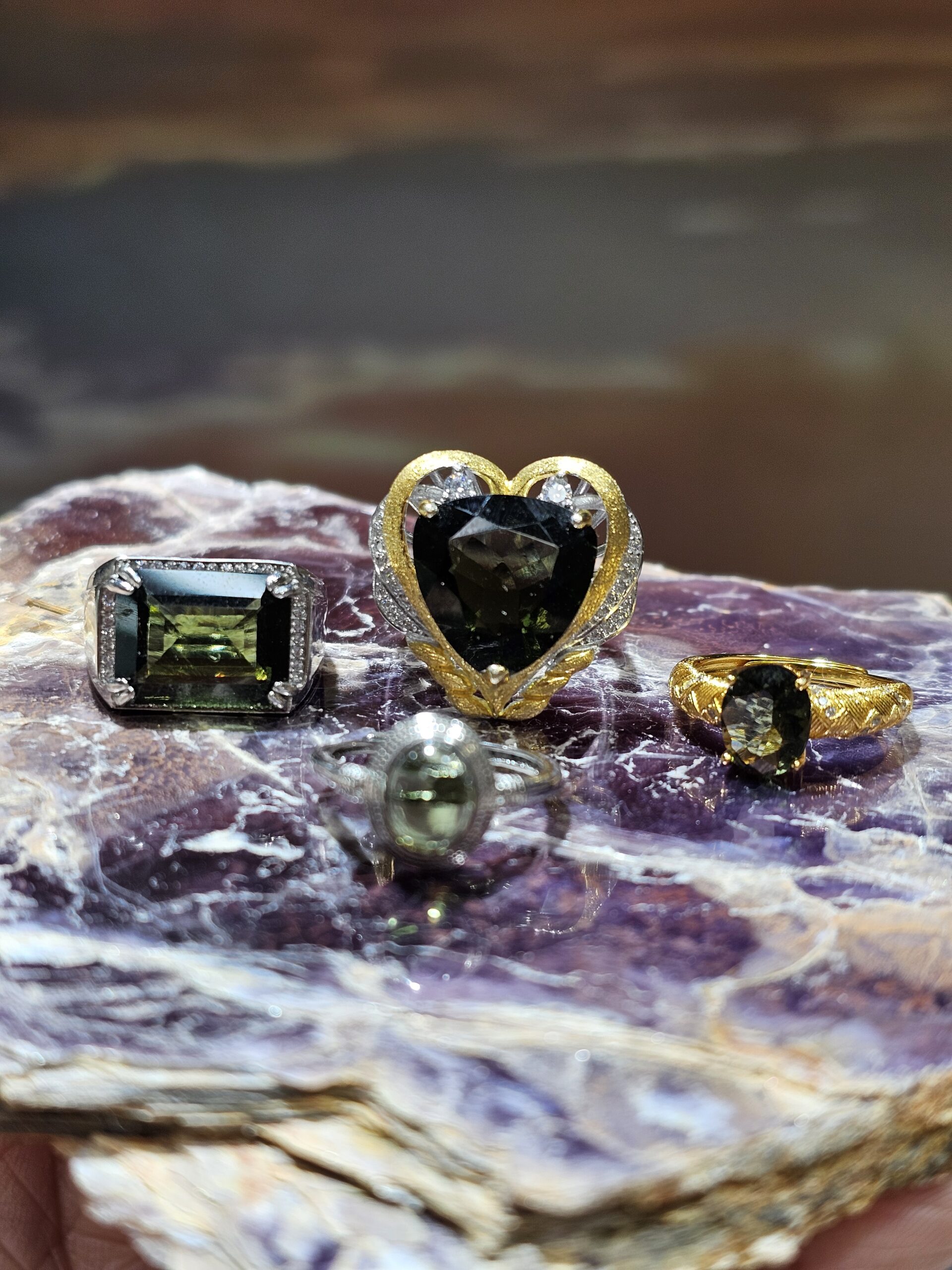 Natural Moldavite Cabochon Ring | 925 Sterling Silver Adjustable Band | Genuine Green Tektite | Multiple Shapes - Image 12