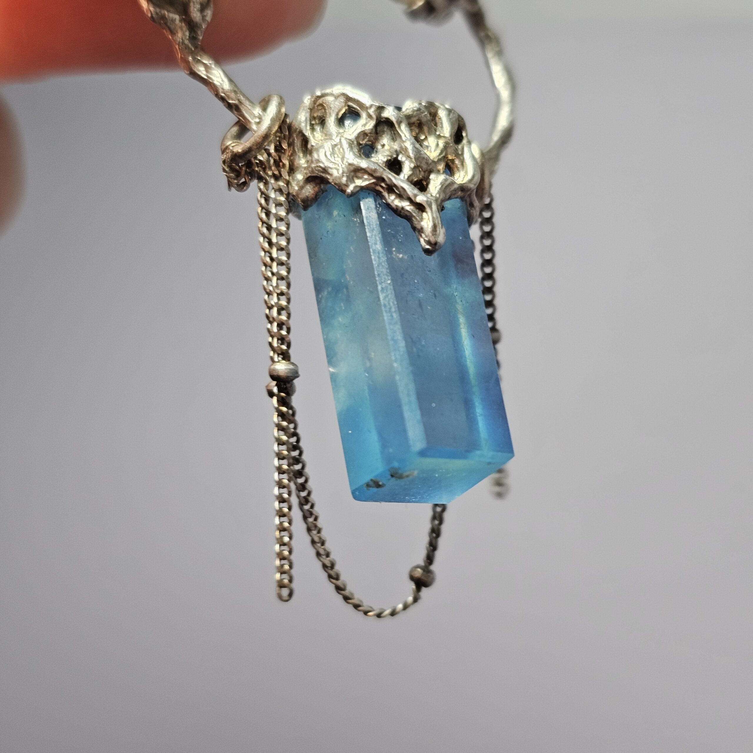 High Quality OOAK Aquamarine Pendant Necklace | 100% Handmade 925 Sterling Silver Hoop Charm with Chain Tassels | Gift for Her - Image 7