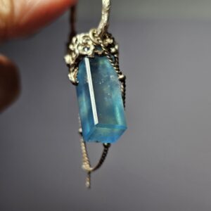 High Quality OOAK Aquamarine Pendant Necklace | 100% Handmade 925 Sterling Silver Hoop Charm with Chain Tassels | Gift for Her
